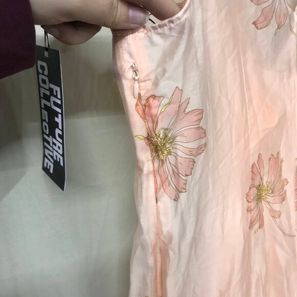 NWT Future Collective Women's 14 Floral Light Pink Slip Midi Dress Sleeveless - Picture 7 of 16